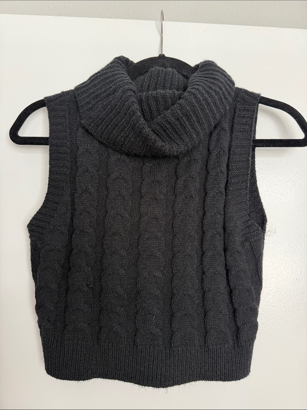 Cider Black Cable Knit Sleeveless Turtleneck Sweater Vest